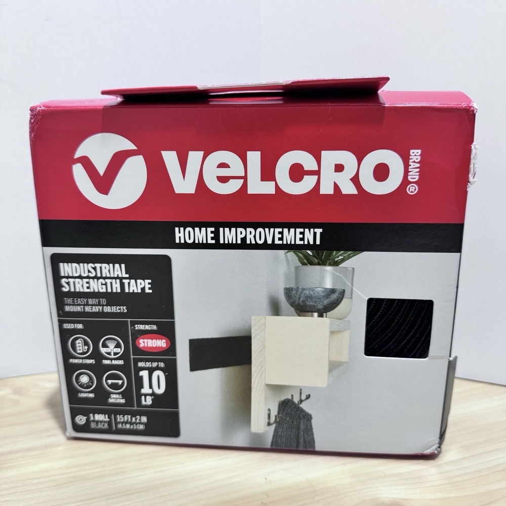 Velcro Brand Industrial Strength Tape Black 15ft x 2in Roll Holds Up To 10lb New